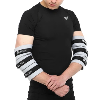 Налокотники для жима регулируемые (2шт) ADJUSTABLE ELBOW SLEEVE EZOUS (PL, хлопок, латекс, S (32-36см), 24см, вес 376гр) (C-08_Серый-черный_S)
