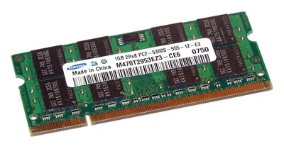 Оперативная память 1 ГБ, DDR2, для ноутбуков, Samsung (667 МГц, 1.8 В, CL5, M470T2953EZ3-CE6) Б/У