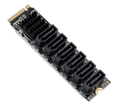 Адаптер M.2 m-key на 6шт SATA 3.0 6 Gbps чип asm1166 PH516 для жестких дисков переходник Черный