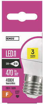 Żarówka LED Emos Lighting 5W 4000K 220-240V E27 Neutralny biały (8592920045558)