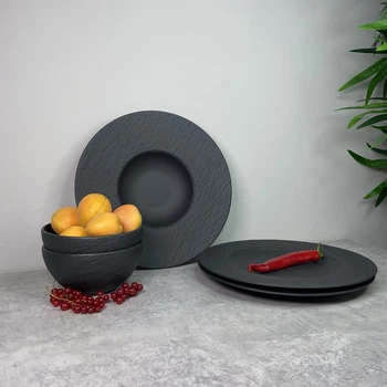 Столовий сервіз Villeroy & Boch Manufacture Rock 6 предметів 2 персони чорний (1042398950)