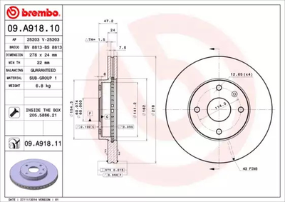 Диск гальмівний DAEWOO TOSCA, CHEVROLET EPICA, BREMBO (09A91810)