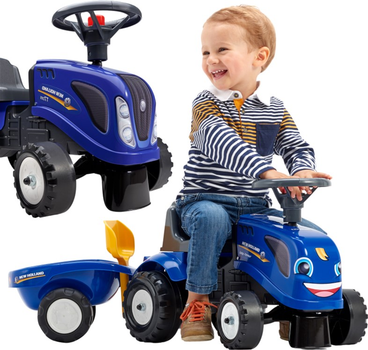 Jezdzik Falk Baby New Holland Traktor z przyczepą i akcesoriami Niebieski (3016200028031)