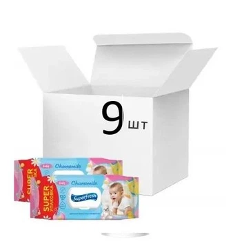 Упаковка салфеток влажных Superfresh Baby Chamomile с клапаном 9 пачек по 120 шт