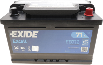 Аккумуляторная батарея Exide Excell 71 А/час 670 A 278 x 175 x 175 мм (-/+) B13 (EB712)
