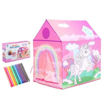 Палатка детская Star Toys Очаровательный единорог, раскраска, 12 фломастеров, 95х70х104 см (1888-6)