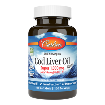 Жирні кислоти Carlson Жир з печінки Норвезької Тріски 1000 мг Cod Liver Oil 100 гелевих капсул