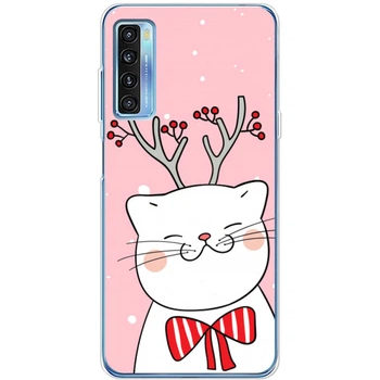 Силиконовый Чехол с Картинкой для TCL 20L Принт (Новогодний, Котик с Рожками) (56404-ysm1888)