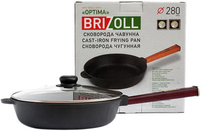 Сковорода Brizoll Optima-Bordo чавунна з ручкою та скляною кришкою
