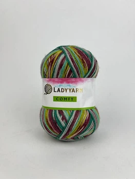 Пряжа для в'язання Lady Yarn Comfy, шкарпеткова, зелено-бірюзовий-жовто-бордовий, DO-058