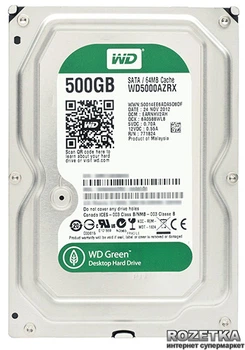 Жесткий диск Western Digital Green 500GB 5400rpm 64МB WD5000AZRX 3.5 SATA III