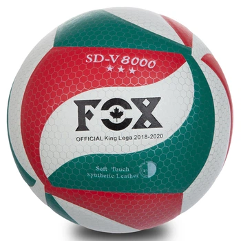 Мяч волейбольный Клееный PU FOX Indoor (PU с сотами, №5, 5 сл., клееный, белый-красный) (SD-V8000_Белый-зеленый-красный)