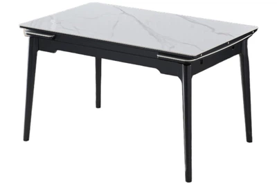 Стол обеденный BONN CERAMIC 130(180)*80 белый глянец/черный каркас