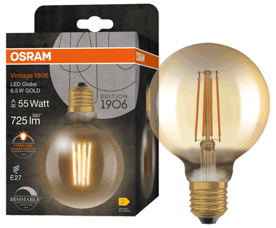 Світлодіодна лампа OSRAM Vintage 1906 GLOBE GOLD 6,5W 725Lm 2400K E27 DIM (4099854132315)