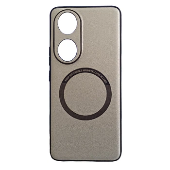 Кожаный чехол - накладка Leather Hybrid Case для Honor 90 с металлической вставкой silver