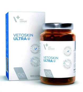 Витамины и минералы Vet Expert VetoSkin Ultra Вет Эксперт Ветоскин Ультра для поддержания здоровья кожи и качества шерсти у кошек и собак 60 капс (211230)