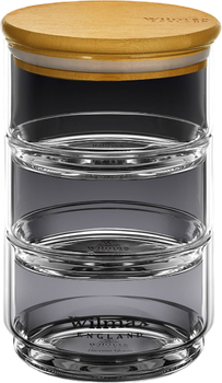 Стеклянная емкость 3-х ярусная для хранения Wilmax Thermo с бамбуковой крышкой 10х18.5 см (WL-888521/A)