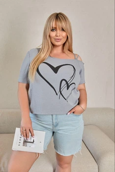 Летняя блузка с открытым плечом Fashion 46/48 графит
