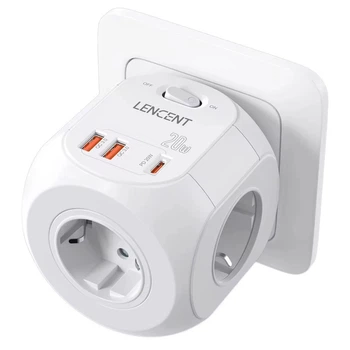 Мережевий фільтр трійник LENCENT PA010EU-PD 4000W 16A 7 в 1 2 USB + TYPE-C розгалужувач із швидкою зарядкою
