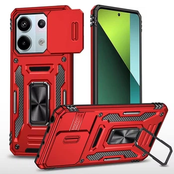 Чохол зі шторкою для камери Camshield Army Ring для Xiaomi Redmi Note 13 Pro 4G, Redmi Note 14S та Poco M6 Pro 4G, ударостійкий кейс з кільцем-тримачем та функцією підставки Red