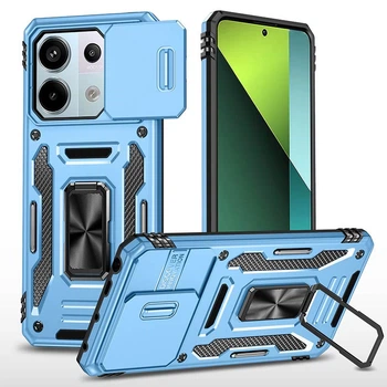 Чохол зі шторкою для камери Camshield Army Ring для Xiaomi Redmi Note 13 Pro 4G, Redmi Note 14S та Poco M6 Pro 4G, ударостійкий кейс з кільцем-тримачем та функцією підставки Light Blue