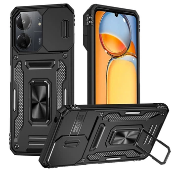 Чохол зі шторкою для камери Camshield Army Ring для Xiaomi Redmi 13C та Poco C65, ударостійкий кейс з кільцем-тримачем та функцією підставки Black