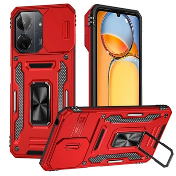 Чохол зі шторкою для камери Camshield Army Ring для Xiaomi Redmi 13C та Poco C65, ударостійкий кейс з кільцем-тримачем та функцією підставки Red
