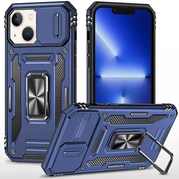 Чохол зі шторкою для камери Camshield Army Ring для Apple iPhone 13 / iPhone 14, ударостійкий кейс з кільцем-тримачем та функцією підставки Navy