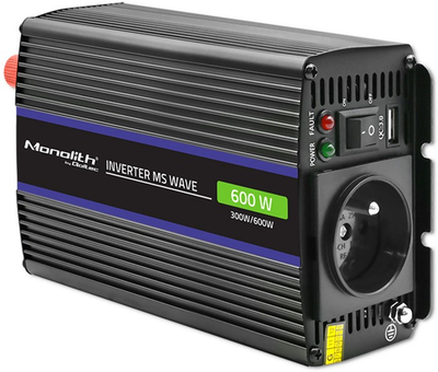 Przetwornica samochodowa Qoltec Monolith 600 MS Wave 300 W/600 W 12 V na 230 V (5901878519241)