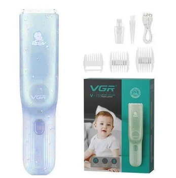 Машинка для стрижки детей VGR Baby V-155 blue, 3 насадки, беспроводная, IPX7