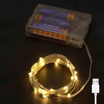 Светодиодная гирлянда Роса на батарейках + USB, 10м, статический режим, 100 LED, IP44, Теплый белый
