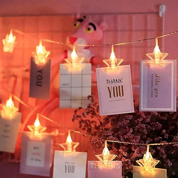 Светодиодная новогодняя гирлянда "Прищепки-звездочки" 12 LED, 5м + переходник, 220V, IP44, Теплый белый