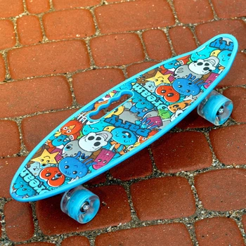 Скейт Пенни борд Skate со светящимися колесами ,алюминиевая подвеска не скользящая поверхность Голубой