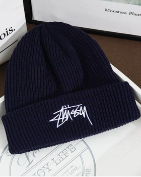 Шапка Stussy стусси вязаная в рубчик унисекс черный (AN)32824