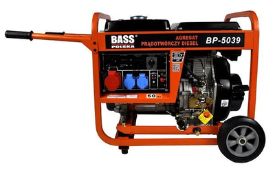 Генератор дизельний Bass Polska 5039 5.5/6.5 кВт 12/230/400 В 12.5 л бак на коліщатках трифазний 4-х тактний з електричним запуском мідна обмотка