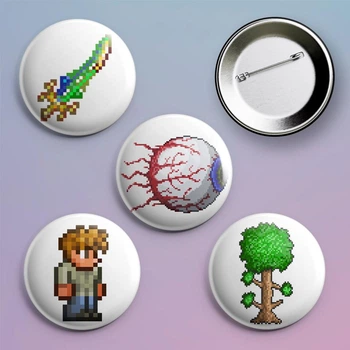 Закатные значки Terraria Терария металлические на булавке 56 мм 4 штуки