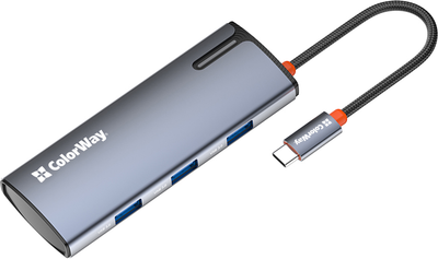 USB-хаб ColorWay USB-C - 3xUSB-A 3.0 HDMI 4K USB-C PD 100W Dark Grey (CW-HUB01)