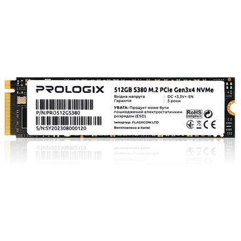 SSD диск Prologix S380 M.2 2280 PCIe 3.0 x4 NVMe TLC (PRO512GS380) 512GB