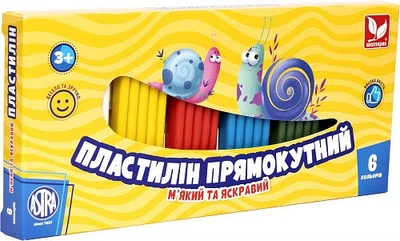 Пластилін прямокутний восковий Школярик 6 кольорів, 132 г 4823088218343 303116001-UA