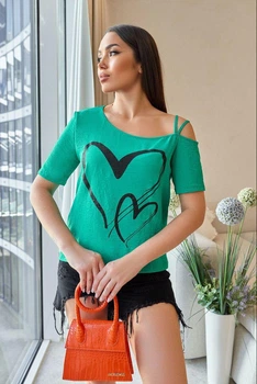 Летняя блузка с открытым плечом Fashion 50/52 зеленый