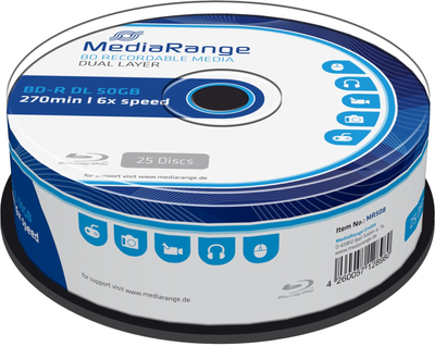 Диски MediaRange BD-R Dual Layer 50 ГБ 6x 25 шт Cake (4260057128980)