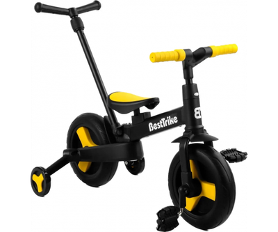 Дитячий велосипед трансформер Best Trike 58195 біло чорно жовтий беговел двоколісний триколісний велосипед каталка з батьківською ручкою