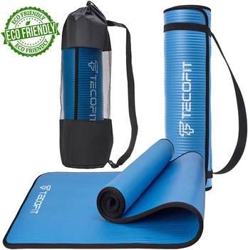 Коврик для йоги и фитнеса TECOFIT NBR с отделкой края тканью 183x61x1 см Blue-Black + чехол-сумка в подарок (TOP18124795/1)