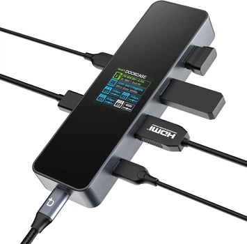 Док-станция DOCKCASE Smart USB C Hub 6-in-1, HDMI 4k@60hz, PD 3.0 100W, 3 USB-A 3.2, 1 USB-C Port, USB C, USB C Multiport Adapter для MacBook Pro/Air, M1 iPad Pro, Dell XPS. Цвет: Серый