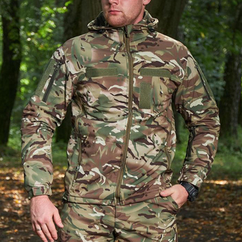 Демисезонная мужская Куртка Combat Softshell на флисе с Капюшоном и Липучками под шевроны мультикам размер 4XL