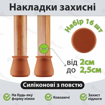 Накладки захисні силіконові ковзаючі з повстю(войлоком). Розмір ніжки від 2 до 2.5 см. К-т 16 шт. Коричневі з рудим. Gluit
