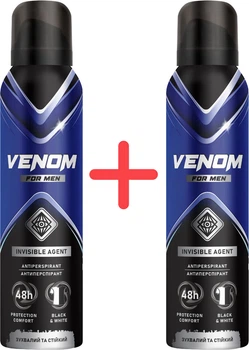 Упаковка аэрозольных дезодарант-антиперспирантов Venom For Men Invisible Agent 150 мл х 2 шт (2000999990144)