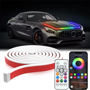 Динамическая подсветка капота RGB 180 см разноцветная c Bluetooth управлением (4592)