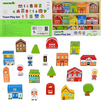 Zestaw do zabawy Tooky Toy Town Play in Wooden 21 elementow (6972633374381)