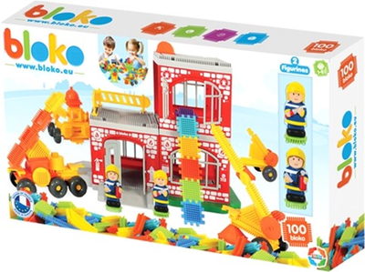 Klocki konstrukcyjne Mochtoys Pin Bricks Straż pożarna + Figurki 2 szt. 100 elementów (5907442122084)